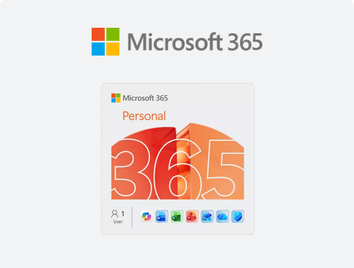 Imagery of Microsoft 365 Personal with Microsoft logo.