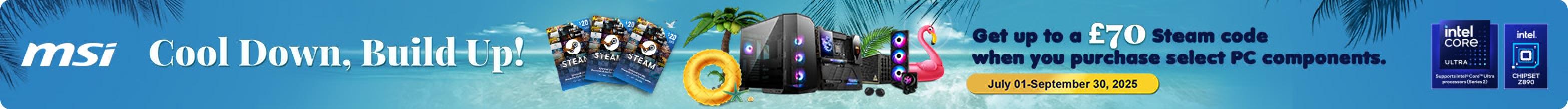 Get a Steam Wallet Code worth up to £70 when you buy selected MSI components!