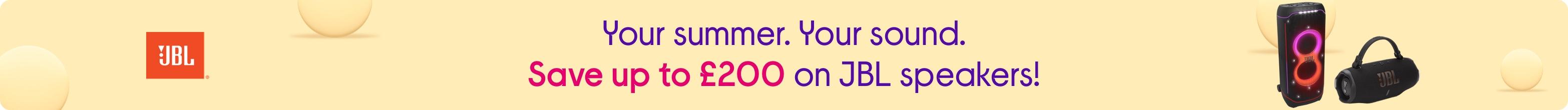 Your summer. Your sound. Save up to £200 on JBL speakers!