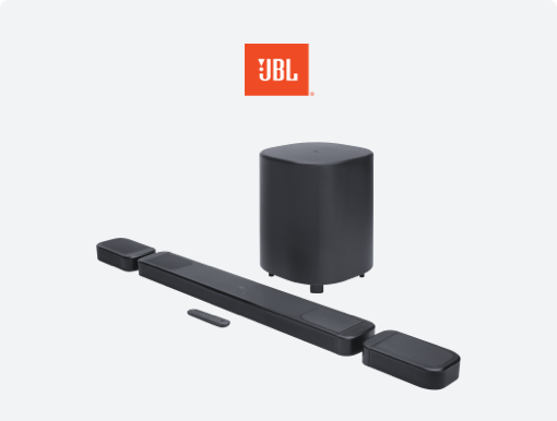Imagery JBL soundbars with logo.