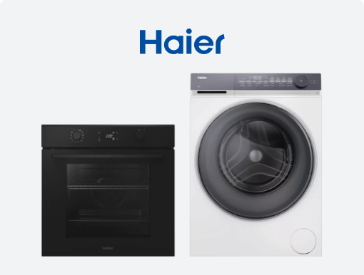 HAIER Electric Smart Oven, HAIER Washer Dryer with Logo.