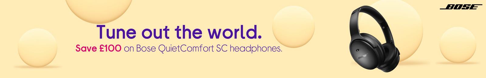 Image of Bose QuietComfort SC headphones with logo.