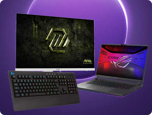 Gaming monitor, gaming keyboard, gaming laptop