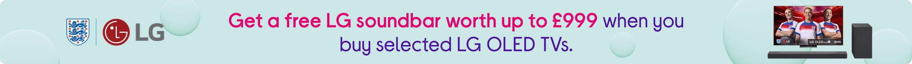 Get a free LG soundbar worth up to £999 when you buy selected LG OLED TVs.