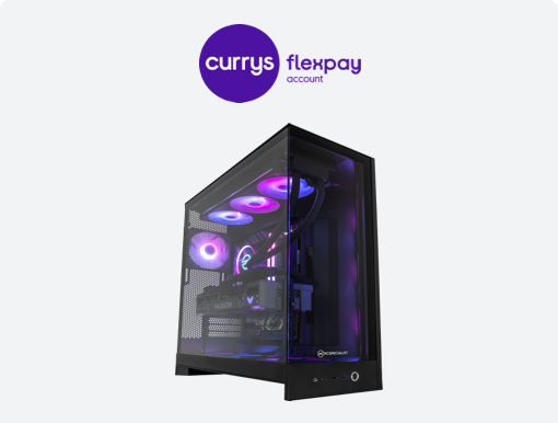 Imagery of Gaming PCs. Plus flexpay logo.