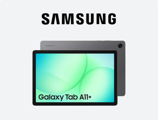 Imagery of Samsung Galaxy Tab A11+ plus logo.