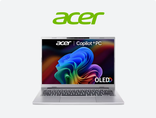 Imagery of Acer Aspire 14 Copilot+ PC laptop plus logo.