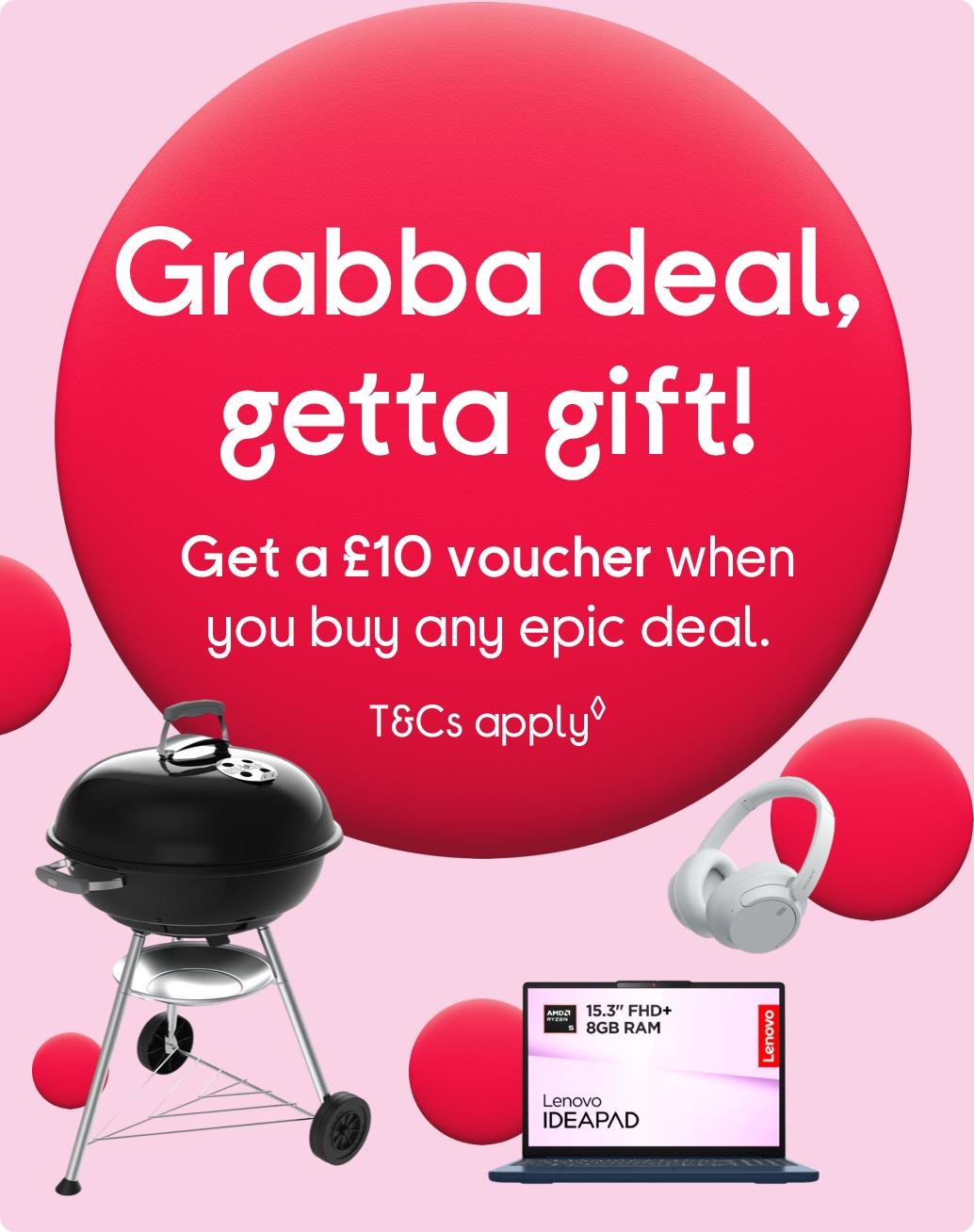 Images of BBQ, laptop and headphones