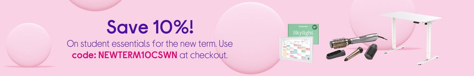 On student essentials for the new term. Use code: NEWTERM10CSWN at checkout.