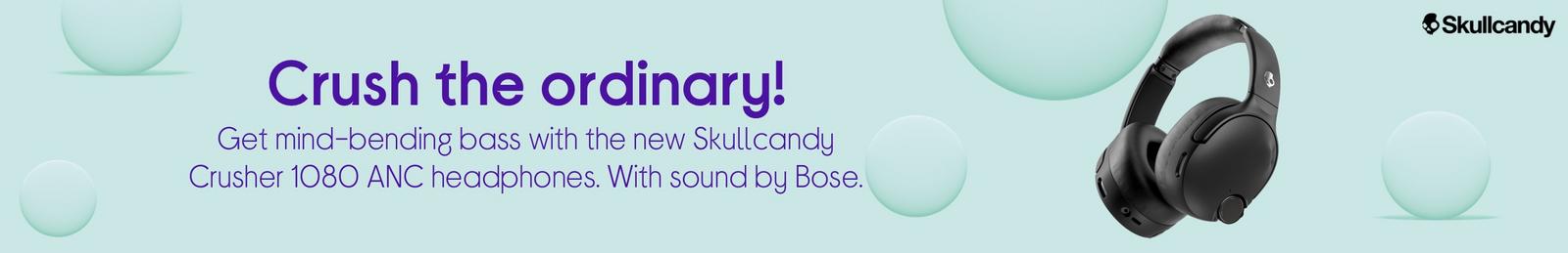 Imagery of Skullcandy Crusher 1080 ANC headphones with logo.