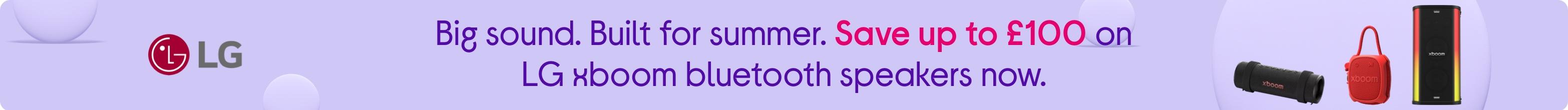 Big sound. Built for summer. Save up to £100 on LG xboom bluetooth speakers now