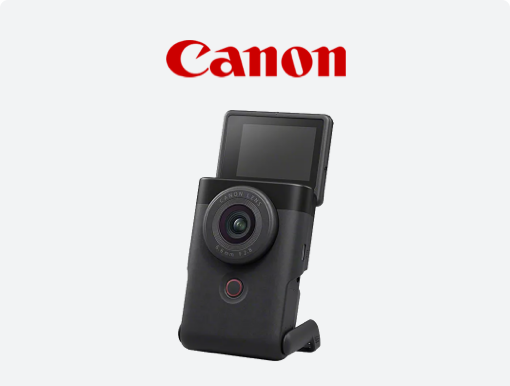 Imagery of Canon V10 compact camera with logo.