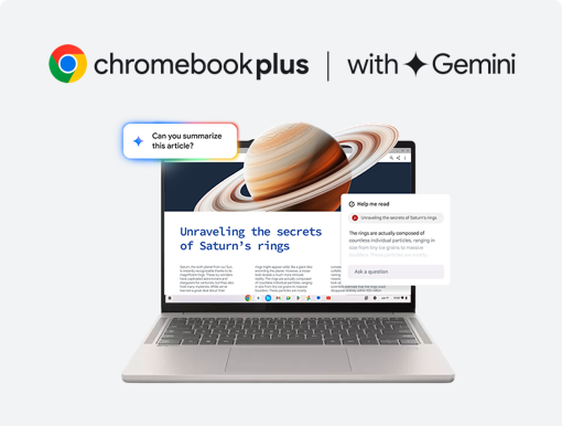 Imagery of Chromebook. Plus Chromebook plus logo.