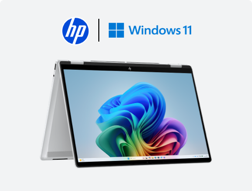 Imagery of HP OmniBook. Plus HP and Windows logo.