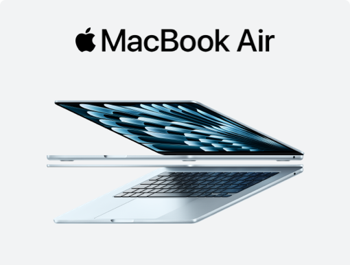 Imagery of MacBook Air plus logo.