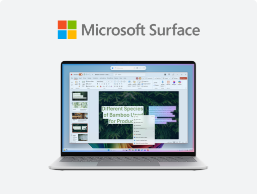 Imagery of Microsoft Surface laptop plus logo.