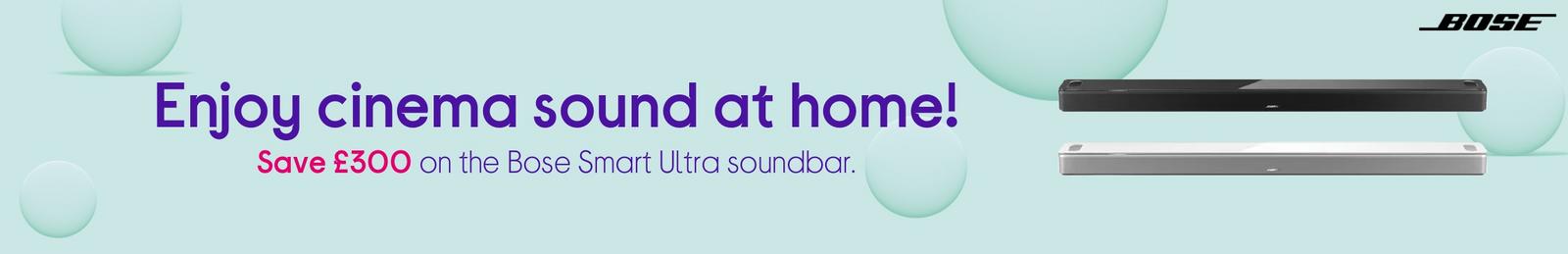 Imagery of Bose Smart Ultra soundbar with logo.