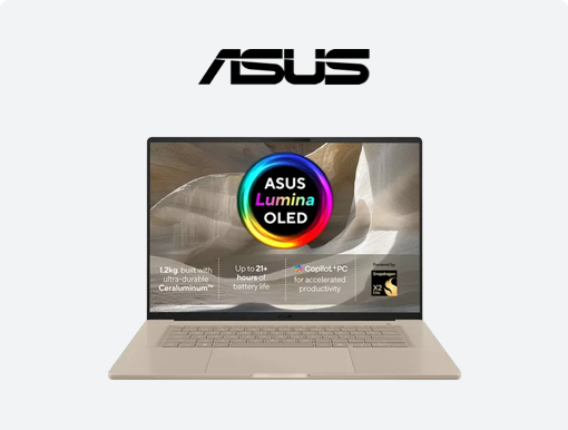 Imagery of ASUS laptop plus logo.