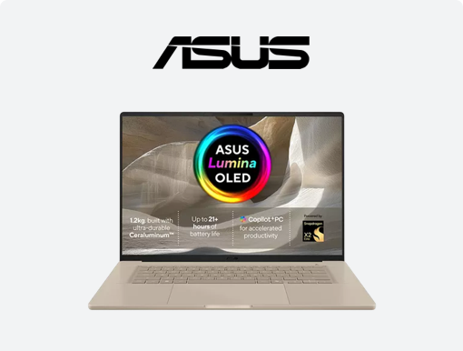 Imagery of ASUS laptop plus logo.