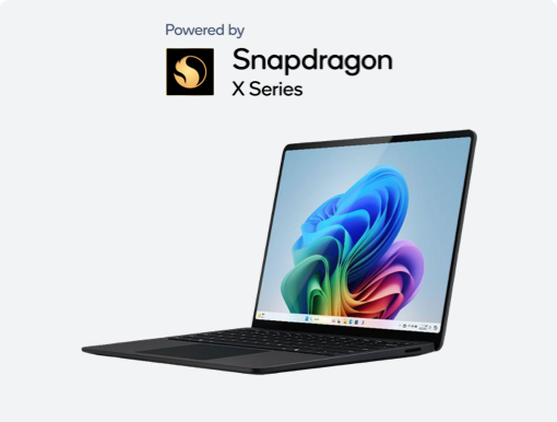 Imagery of Microsoft 13.8" Surface Laptop, Copilot+ PC. Plus Snapdragon X Series logo