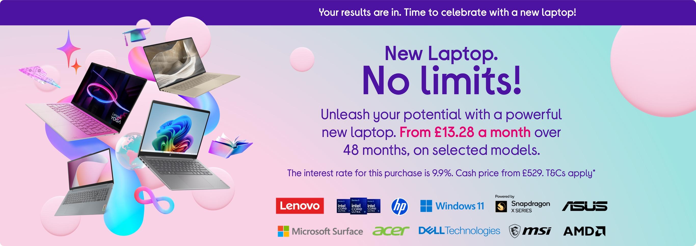 Images of 4 student laptops and 10 brand logos