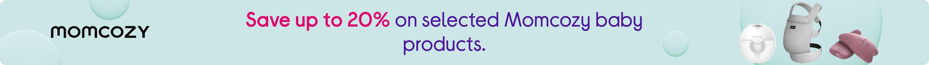 Save up to 20% on selected Momcozy baby products.