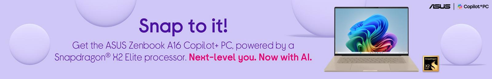 Get the ASUS Zenbook A16 Copilot+ PC, powered by a Snapdragon® X2 Elite processor.