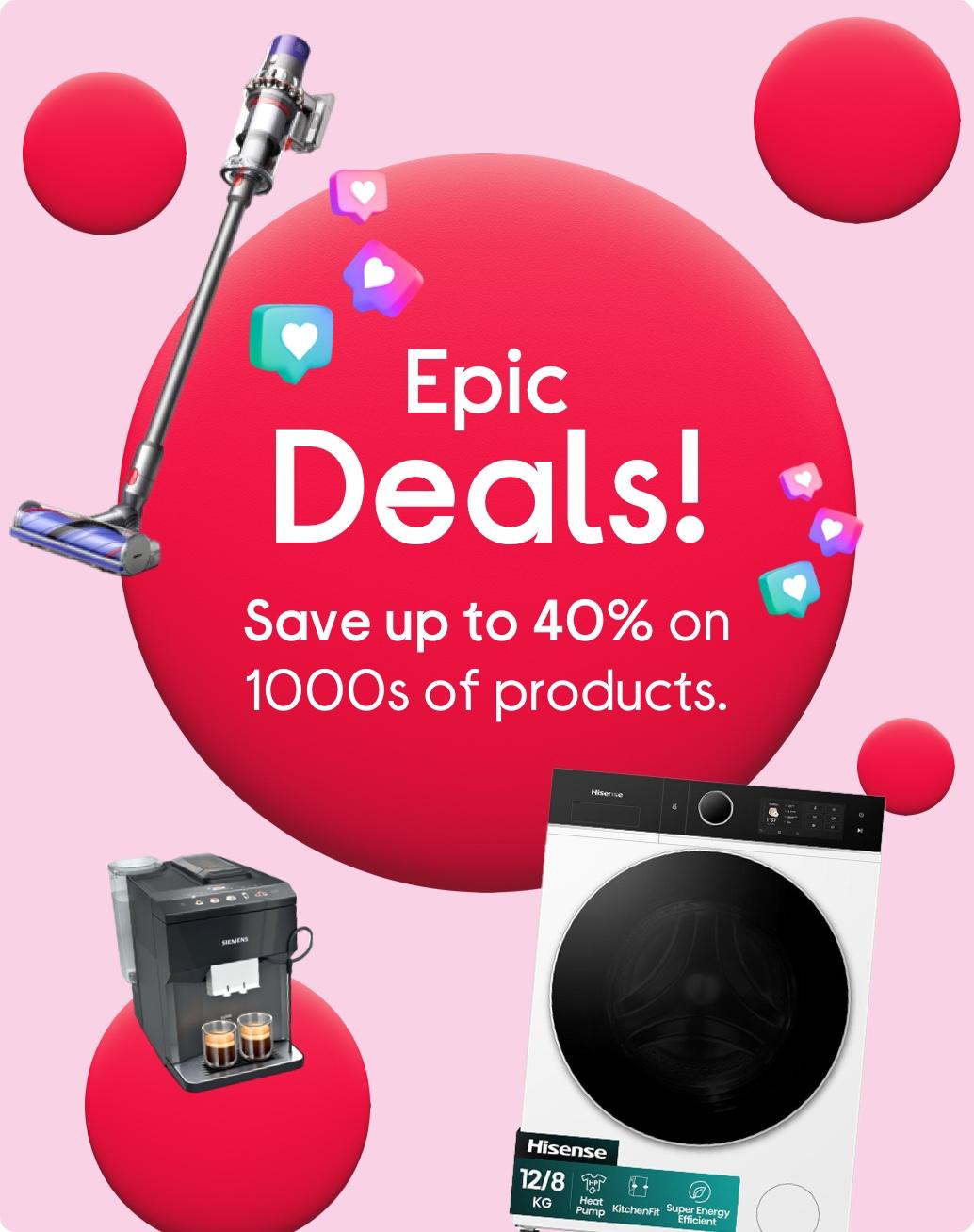 Image of vacuum, washing machine, television and coffee machine