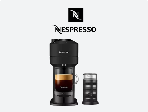 NESPRESSO by Krups Smart Pod Coffee Machine with Aeroccino Milk Frother with logo.
