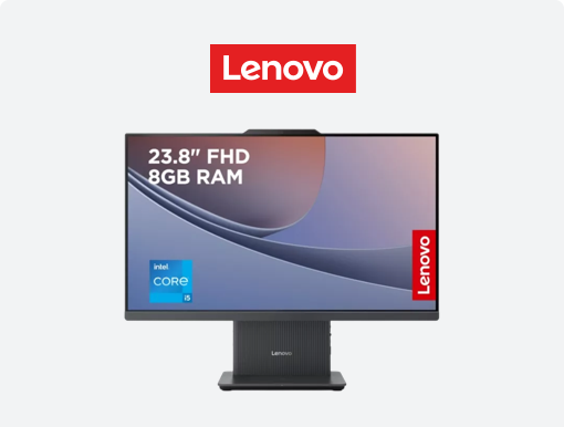 Imagery of Lenovo desktop plus logo.