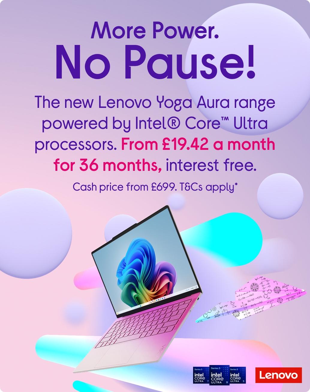 Image of Lenovo laptop. And logo's of Lenovo and Intel