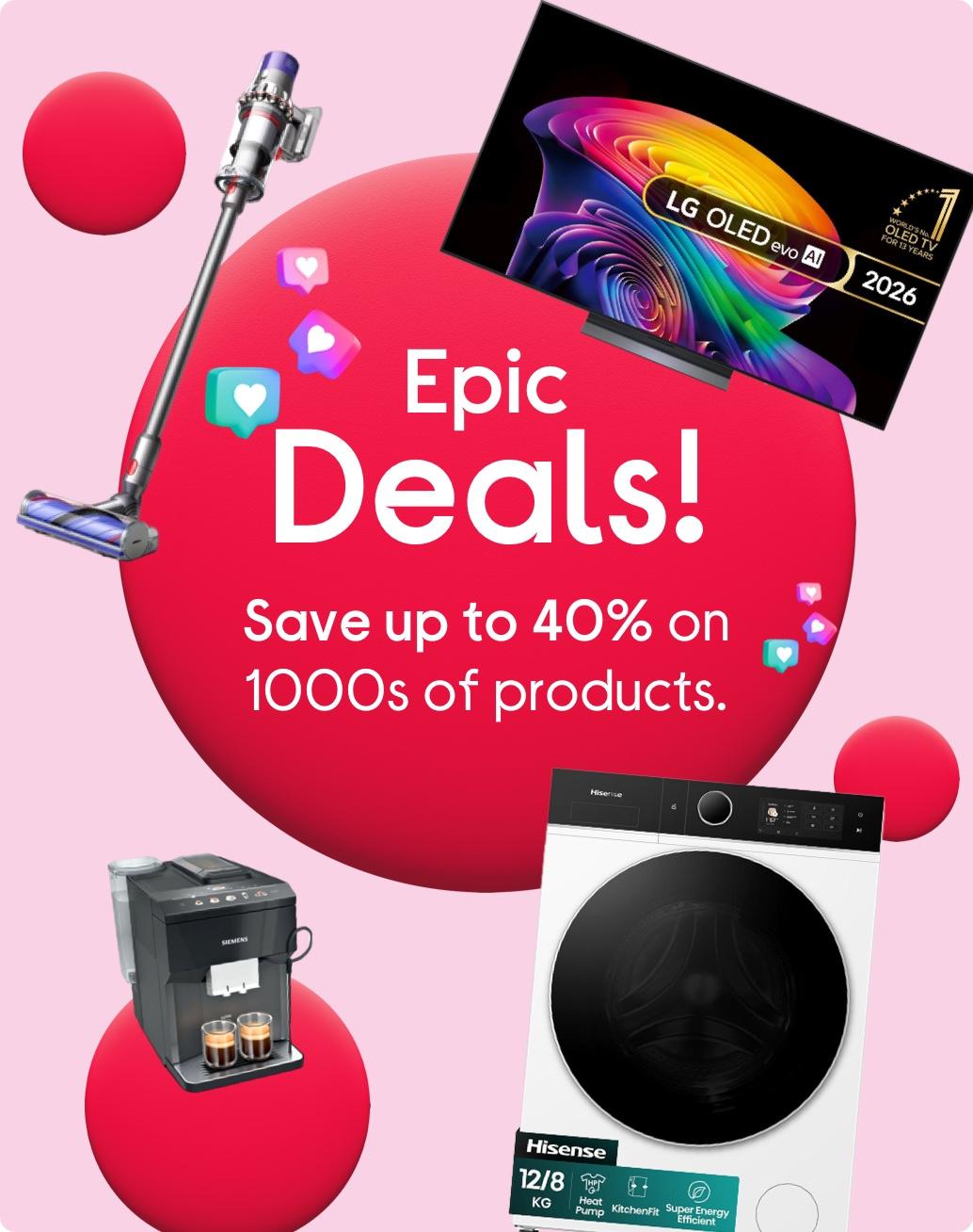 Image of vacuum, washing machine, television and coffee machine