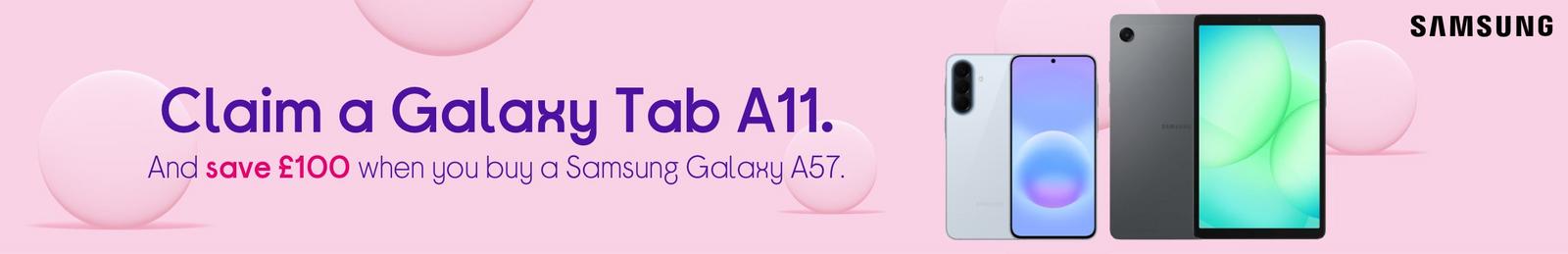 Image of Samsung Galaxy A57 with Samsung Galaxy A11 and Logo