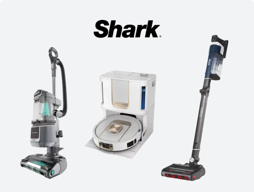  SHARK Robot Vacuum Cleaner, Pet Pro with DuoClean Upright Bagless Vacuum Cleaner with logo.