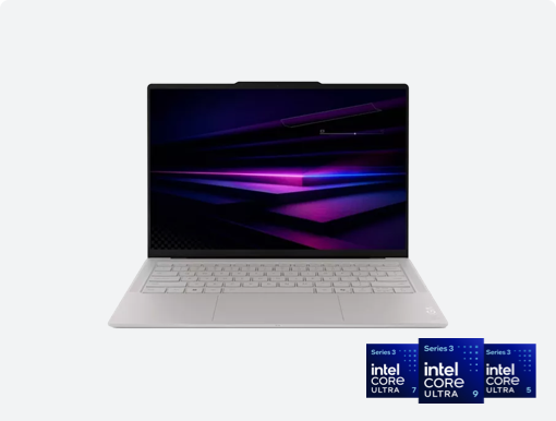 Imagery of laptop plus Intel Core Ultra family badge
