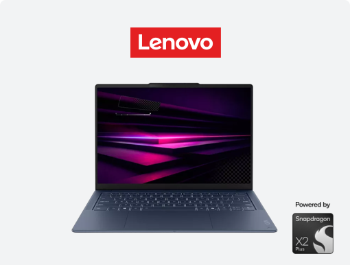 Imagery of Lenovo Yoga Slim 7 laptop plus logo and snapdragon badge