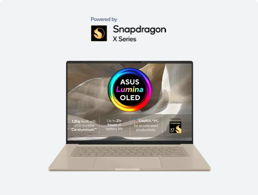 Imagery of laptop Snapdragon® X Series logo.