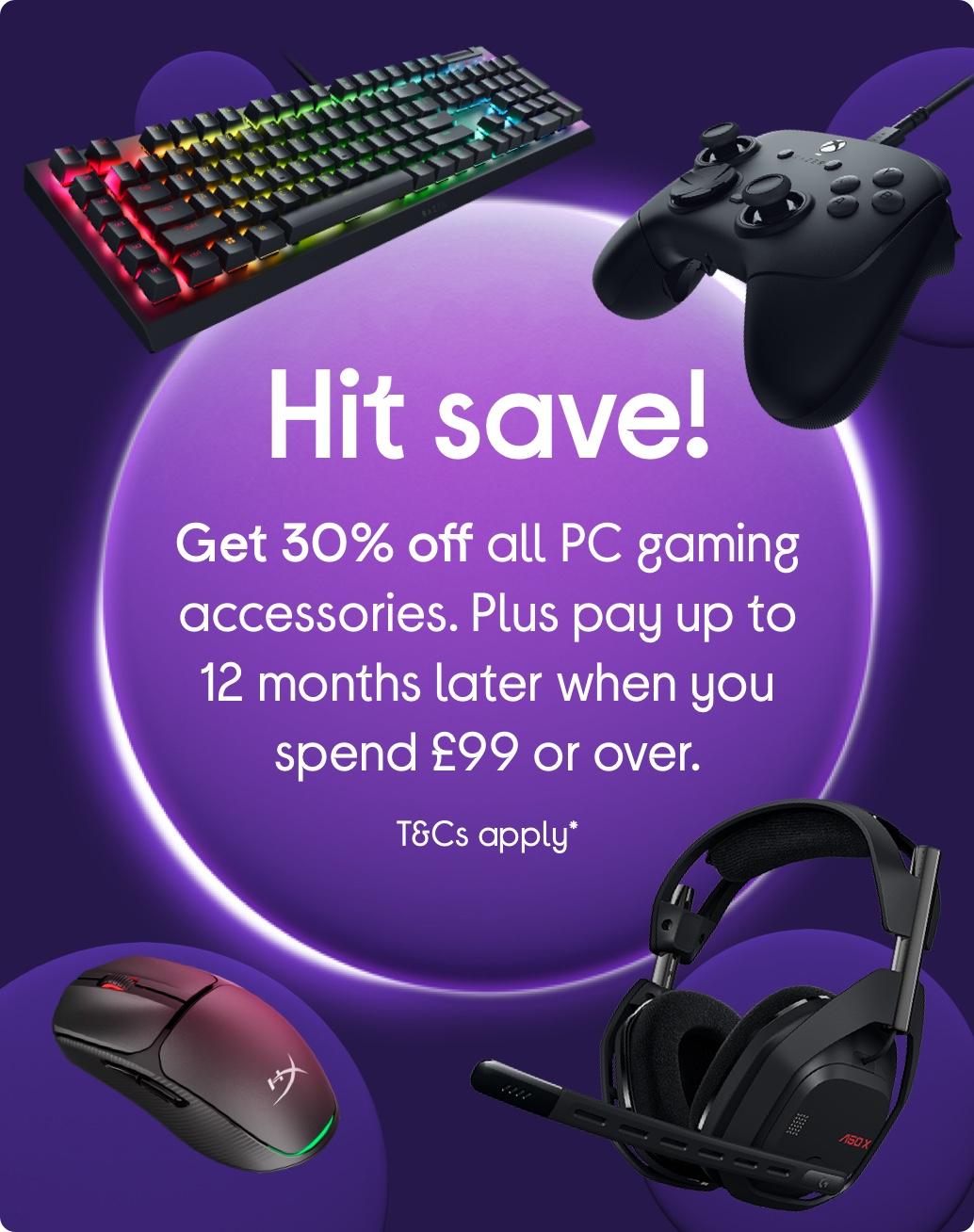 Images of computer accessories - keyboard, gaming controller, mouse and headset