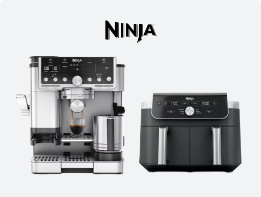 NINJA Luxe Cafe Pro Serie Bean to Cup Coffee Machine,  NINJA 6-in-1 DualZone XL Air Fryer with Logo.