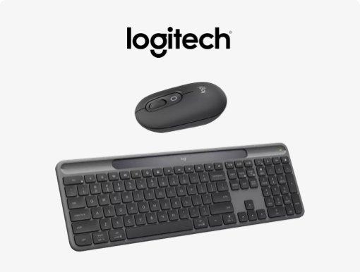 Imagery of Logitech keyboard and mouse.