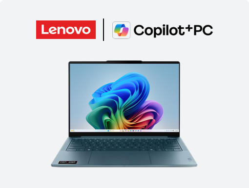 Imagery of Lenovo Yoga Slim 7 plus Lenovo and Co-pilot logo.