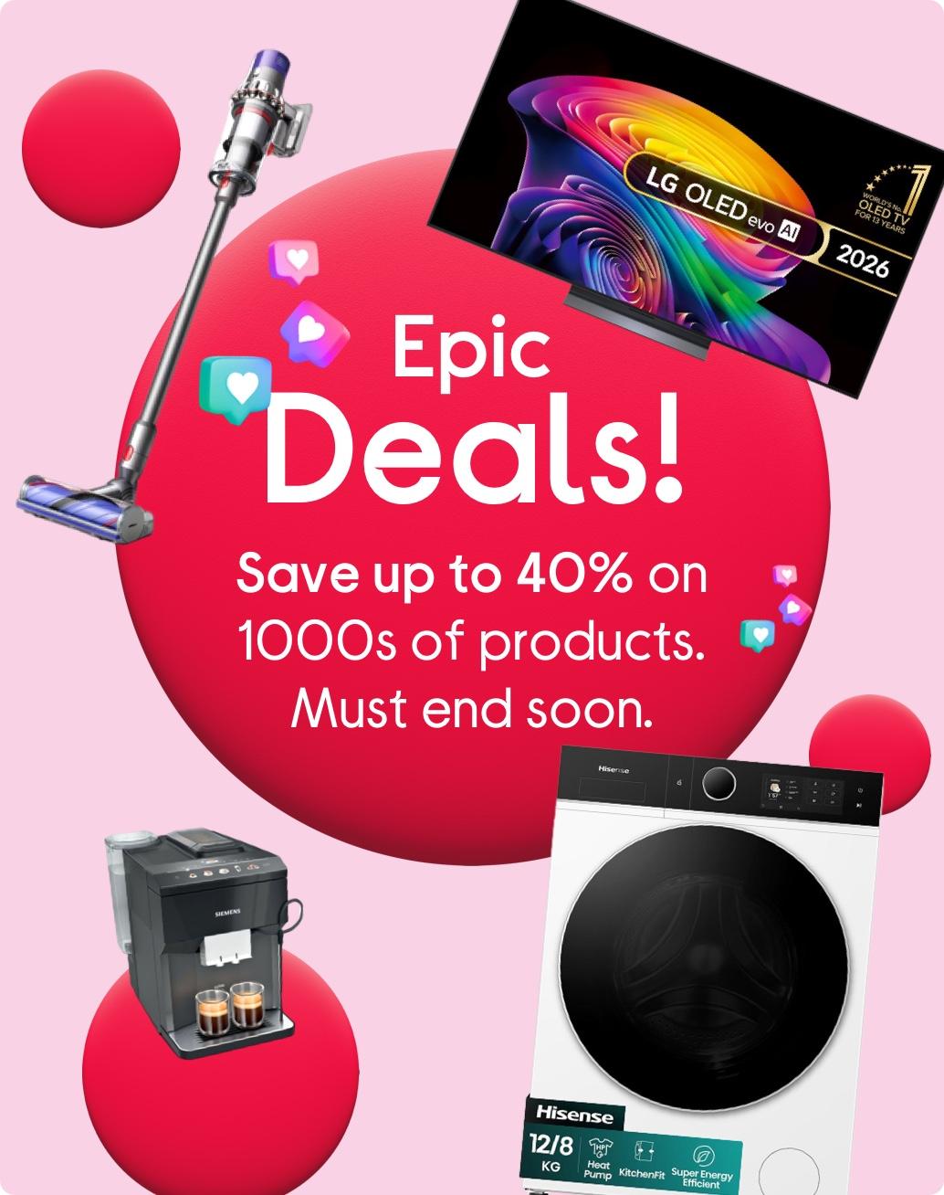 Image of vacuum, washing machine, television and coffee machine