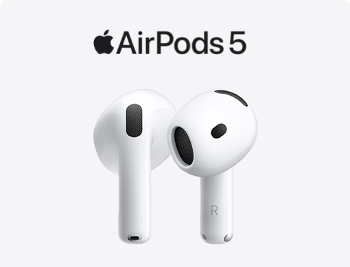 Image of Apple AirPods 5 with logo. Pre-order now.