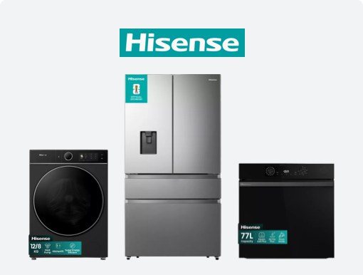 HISENSE Hi4 Electric Steam Oven, HISENSE PureFlat Smart Fridge Freezer with Logo.