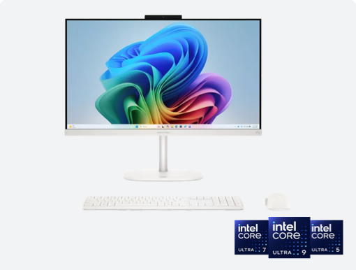 Imagery of desktop. Plus Intel Core Ultra badge