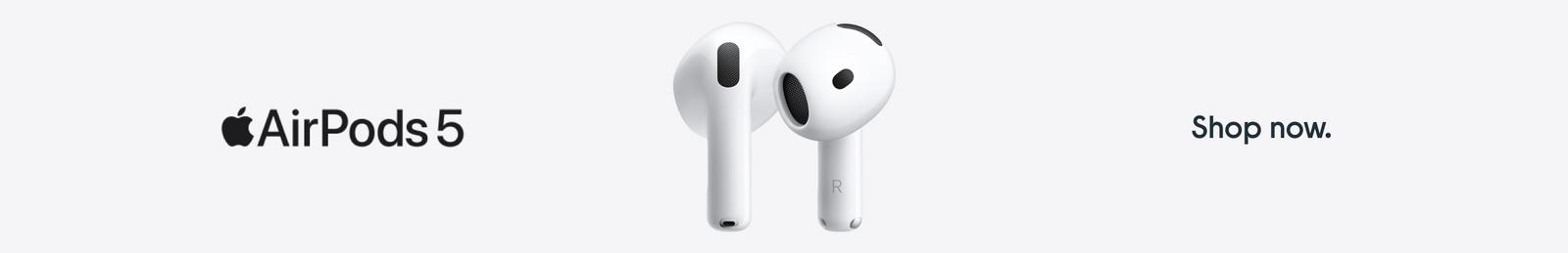 Image of Apple AirPod 5 with logo. Buy now.
