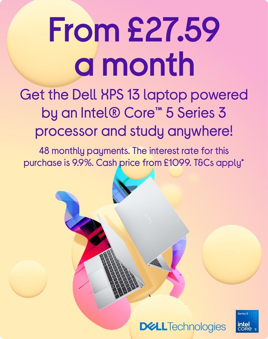 Image of Dell laptop. And logo's of Dell and Intel Core 5 processor