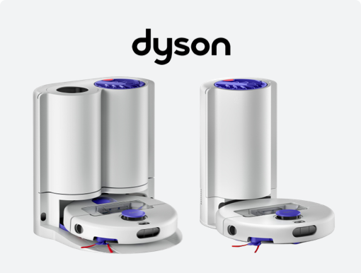  Dyson’s Wash+Dry robot vacuum cleaner with logo. 