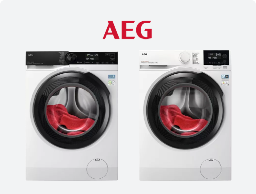 AEG white Washing Machines with logo. 