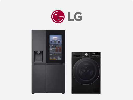 LG InstaView American-Style Smart Fridge Freezer and washing matching with logo. 